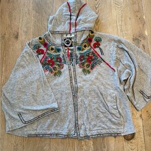 BIYA Johnny Was Embroidered Hooded Cardigan XL